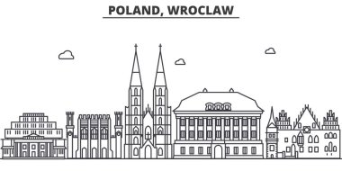 Polonya, Wroclaw mimari satır manzarası illüstrasyon. Doğrusal vektör cityscape ünlü simge, şehir manzaraları, tasarım simgeler. Düzenlenebilir darbeleri ile manzara