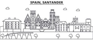 İspanya, Santander mimari satır manzarası illüstrasyon. Doğrusal vektör cityscape ünlü simge, şehir manzaraları, tasarım simgeler. Düzenlenebilir darbeleri ile manzara