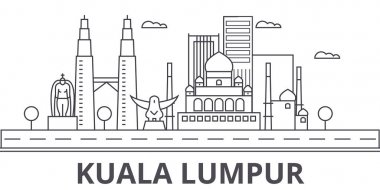Kuala Lumpur Malezya mimari satır manzarası illüstrasyon. Doğrusal vektör cityscape ünlü simge, şehir manzaraları, tasarım simgeler. Düzenlenebilir darbeleri ile manzara