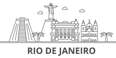 Rio De Janeiro mimari satır manzarası illüstrasyon. Doğrusal vektör cityscape ünlü simge, şehir manzaraları, tasarım simgeler. Düzenlenebilir darbeleri ile manzara