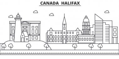 Kanada, Halifax mimari satır manzarası illüstrasyon. Doğrusal vektör cityscape ünlü simge, şehir manzaraları, tasarım simgeler. Düzenlenebilir darbeleri ile manzara