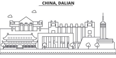 Çin, Guilin mimari satır manzarası illüstrasyon. Doğrusal vektör cityscape ünlü simge, şehir manzaraları, tasarım simgeler. Düzenlenebilir darbeleri ile manzara