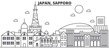 Japonya Sapporo mimari satır manzarası illüstrasyon. Doğrusal vektör cityscape ünlü simge, şehir manzaraları, tasarım simgeler. Düzenlenebilir darbeleri ile manzara