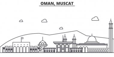 Umman Muscat mimari satır manzarası illüstrasyon. Doğrusal vektör cityscape ünlü simge, şehir manzaraları, tasarım simgeler. Düzenlenebilir darbeleri ile manzara