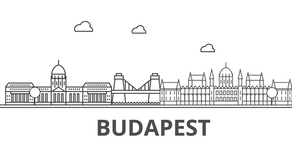 Budapest építészeti vonal városkép illusztráció. Lineáris vektor városkép híres tereptárgyak, a város nevezetességeit, a design ikonok. Szerkeszthető vonásokkal táj — Stock Vector