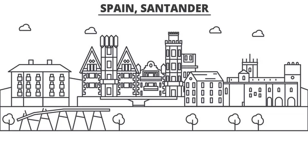 Espanha, Santander arquitetura linha skyline ilustração. Cityscape vector linear com marcos famosos, pontos turísticos da cidade, ícones de design. Paisagem wtih traços editáveis — Vetor de Stock