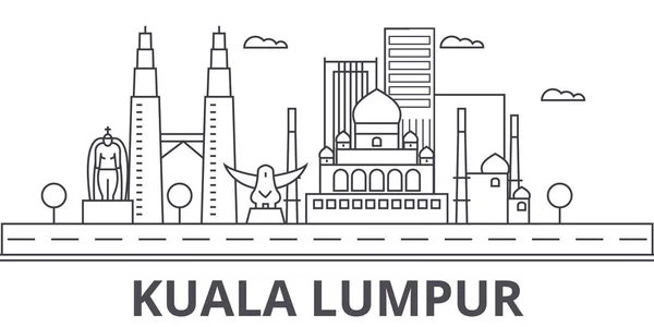 Kuala Lumpur Malesia linea di architettura skyline illustrazione. Paesaggio urbano vettoriale lineare con monumenti famosi, monumenti della città, icone del design. Tracce modificabili del paesaggio wtih — Vettoriale Stock
