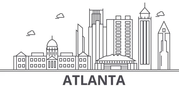 Atlanta arquitectura línea skyline ilustración. Paisaje urbano vector lineal con monumentos famosos, lugares de interés de la ciudad, iconos de diseño. Paisaje con trazos editables — Vector de stock