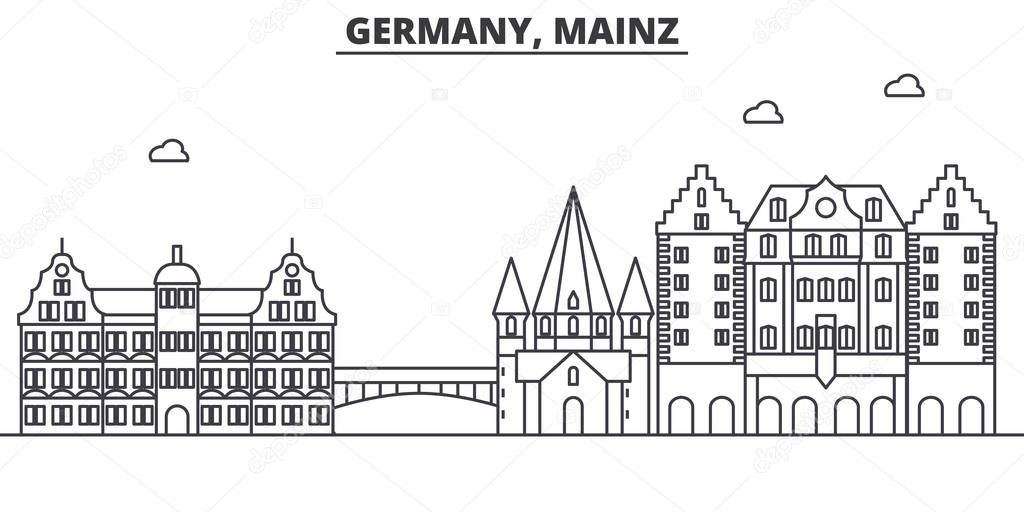 Germany, Mainz architecture line skyline illustration. Linear vector cityscape with famous landmarks, city sights, design icons. Landscape wtih editable strokes