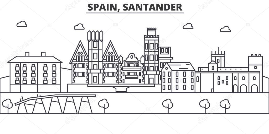 Spain, Santander architecture line skyline illustration. Linear vector cityscape with famous landmarks, city sights, design icons. Landscape wtih editable strokes