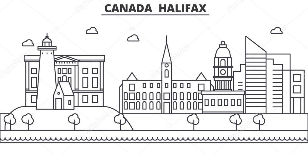 Canada, Halifax architecture line skyline illustration. Linear vector cityscape with famous landmarks, city sights, design icons. Landscape wtih editable strokes