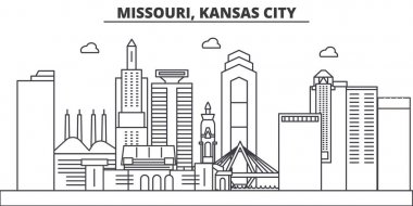 Missouri, Kansas City mimari satır manzarası illüstrasyon. Doğrusal vektör cityscape ünlü simge, şehir manzaraları, tasarım simgeler. Düzenlenebilir darbeleri ile manzara