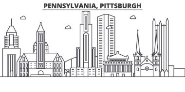 Pennsylvania Pittsburgh mimari satır manzarası illüstrasyon. Doğrusal vektör cityscape ünlü simge, şehir manzaraları, tasarım simgeler. Düzenlenebilir darbeleri ile manzara