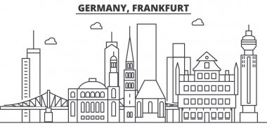 Almanya, Frankfurt mimari satır manzarası illüstrasyon. Doğrusal vektör cityscape ünlü simge, şehir manzaraları, tasarım simgeler. Düzenlenebilir darbeleri ile manzara