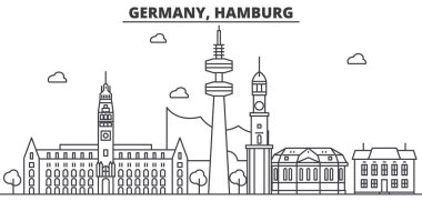 Almanya Hamburg mimari satır manzarası illüstrasyon. Doğrusal vektör cityscape ünlü simge, şehir manzaraları, tasarım simgeler. Düzenlenebilir darbeleri ile manzara
