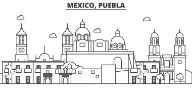 Mexico, Puebla architecture line skyline illustration. Linear vector cityscape with famous landmarks, city sights, design icons. Landscape wtih editable strokes clipart