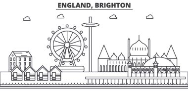İngiltere, Brighton mimari satır manzarası illüstrasyon. Doğrusal vektör cityscape ünlü simge, şehir manzaraları, tasarım simgeler. Düzenlenebilir darbeleri ile manzara