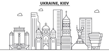 Ukrayna, Kiev mimari satır manzarası illüstrasyon. Doğrusal vektör cityscape ünlü simge, şehir manzaraları, tasarım simgeler. Düzenlenebilir darbeleri ile manzara
