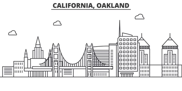 Californie Oakland architecture ligne skyline illustration. Paysage urbain vectoriel linéaire avec des monuments célèbres, des sites de la ville, des icônes de design. Paysage wtih coups modifiables — Image vectorielle