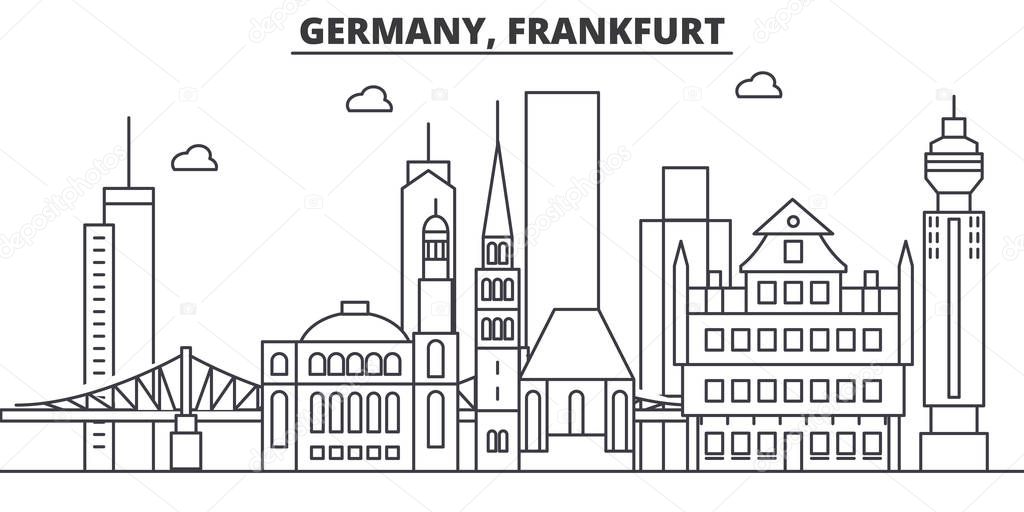 Germany, Frankfurt architecture line skyline illustration. Linear vector cityscape with famous landmarks, city sights, design icons. Landscape wtih editable strokes