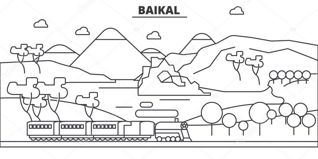 Russia, Baikal architecture line skyline illustration. Linear vector cityscape with famous landmarks, city sights, design icons. Landscape wtih editable strokes