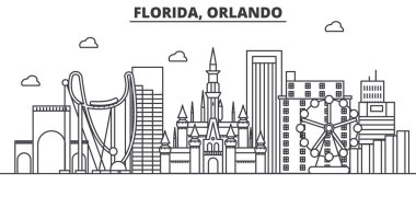 Florida Orlando mimari satır manzarası illüstrasyon. Doğrusal vektör cityscape ünlü simge, şehir manzaraları, tasarım simgeler. Düzenlenebilir darbeleri ile manzara