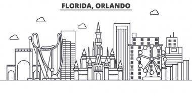 Florida Orlando mimari satır manzarası illüstrasyon. Doğrusal vektör cityscape ünlü simge, şehir manzaraları, tasarım simgeler. Düzenlenebilir darbeleri ile manzara