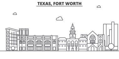 Teksas Fort Worth mimari satır manzarası illüstrasyon. Doğrusal vektör cityscape ünlü simge, şehir manzaraları, tasarım simgeler. Düzenlenebilir darbeleri ile manzara