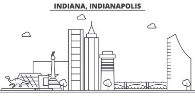Indiana, Indianapolis mimari satır manzarası illüstrasyon. Doğrusal vektör cityscape ünlü simge, şehir manzaraları, tasarım simgeler. Düzenlenebilir darbeleri ile manzara