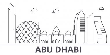 Abu Dabi mimari satır manzarası illüstrasyon. Doğrusal vektör cityscape ünlü simge, şehir manzaraları, tasarım simgeler. Düzenlenebilir darbeleri ile manzara