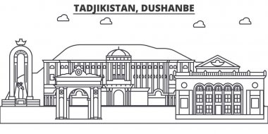 Tacikistan Duşanbe mimari satır manzarası illüstrasyon. Doğrusal vektör cityscape ünlü simge, şehir manzaraları, tasarım simgeler. Düzenlenebilir darbeleri ile manzara