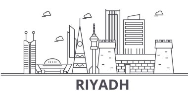 Riyad mimari satır manzarası illüstrasyon. Doğrusal vektör cityscape ünlü simge, şehir manzaraları, tasarım simgeler. Düzenlenebilir darbeleri ile manzara