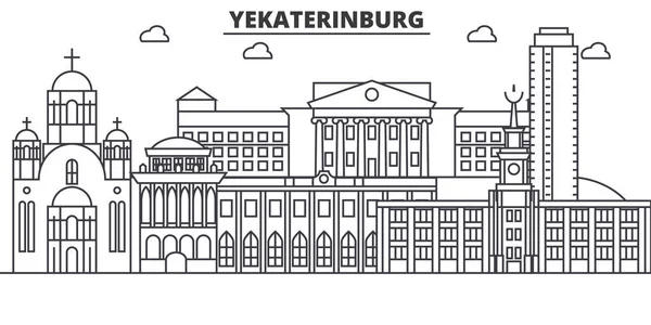 Rosja, Jekaterynburg architektura linii skyline ilustracja. Liniowy wektor gród z słynnych zabytków, atrakcji, ikony designu. Krajobraz z edytowalnych obrysy — Wektor stockowy