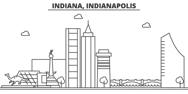 Indiana, Indianapolis architektura linii skyline ilustracja. Liniowy wektor gród z słynnych zabytków, atrakcji, ikony designu. Krajobraz z edytowalnych obrysy — Wektor stockowy