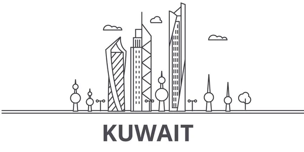 Kuwait arquitectura línea skyline ilustración. Paisaje urbano vector lineal con monumentos famosos, lugares de interés de la ciudad, iconos de diseño. Paisaje con trazos editables — Vector de stock