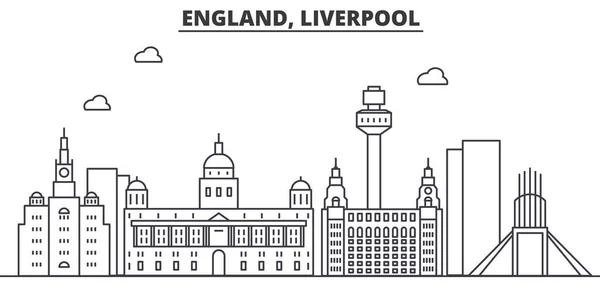 Uk. Línea de arquitectura de Liverpool skyline ilustración. Paisaje urbano vector lineal con monumentos famosos, lugares de interés de la ciudad, iconos de diseño. Paisaje con trazos editables — Archivo Imágenes Vectoriales