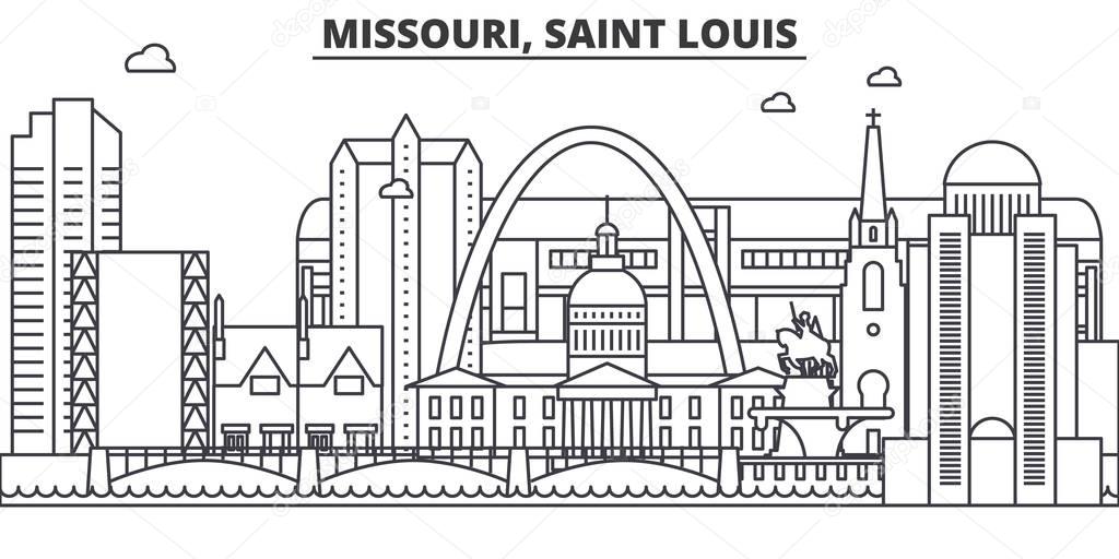 Missouri, Saint Louis architecture line skyline illustration. Linear vector cityscape with famous landmarks, city sights, design icons. Landscape wtih editable strokes