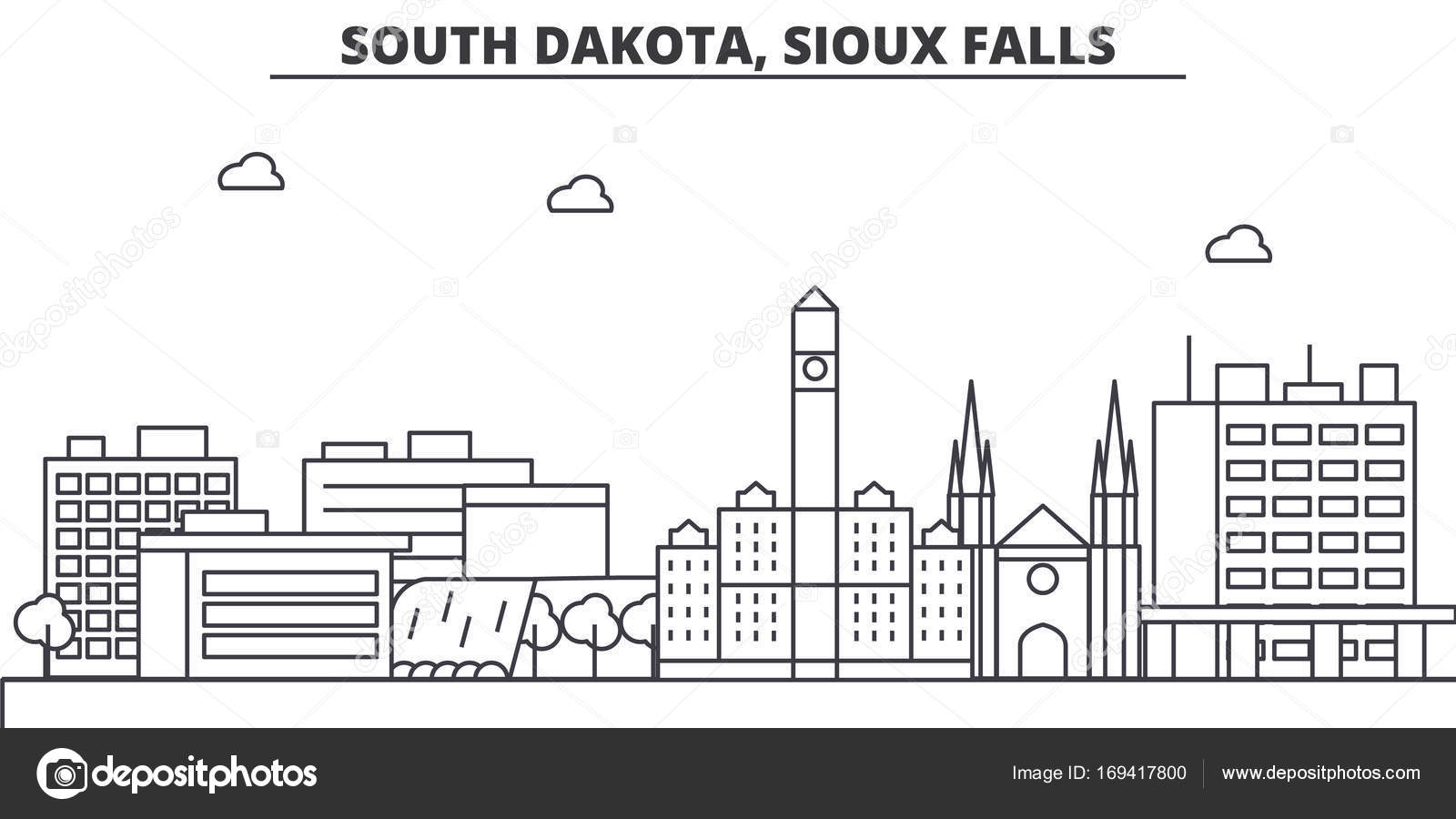 South Dakota, Sioux Falls architecture line skyline illustration