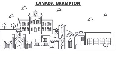 Canada, Brampton architecture line skyline illustration. Linear vector cityscape with famous landmarks, city sights, design icons. Landscape wtih editable strokes clipart