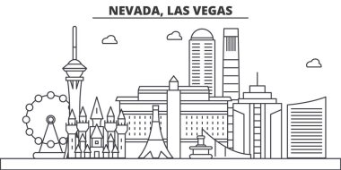 Nevada, Las Vegas mimari satır manzarası illüstrasyon. Doğrusal vektör cityscape ünlü simge, şehir manzaraları, tasarım simgeler. Düzenlenebilir darbeleri ile manzara