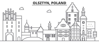 Polonya, Olsztyn mimari satır manzarası illüstrasyon. Doğrusal vektör cityscape ünlü simge, şehir manzaraları, tasarım simgeler. Düzenlenebilir darbeleri ile manzara
