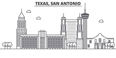 Texas San Antonio mimari satır manzarası illüstrasyon. Doğrusal vektör cityscape ünlü simge, şehir manzaraları, tasarım simgeler. Düzenlenebilir darbeleri ile manzara