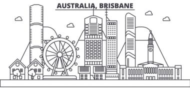 Avustralya Brisbane mimari satır manzarası illüstrasyon. Doğrusal vektör cityscape ünlü simge, şehir manzaraları, tasarım simgeler. Düzenlenebilir darbeleri ile manzara