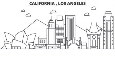 California Los Angeles mimari satır manzarası illüstrasyon. Doğrusal vektör cityscape ünlü simge, şehir manzaraları, tasarım simgeler. Düzenlenebilir darbeleri ile manzara