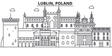 Polonya, Lublin mimari satır manzarası illüstrasyon. Doğrusal vektör cityscape ünlü simge, şehir manzaraları, tasarım simgeler. Düzenlenebilir darbeleri ile manzara