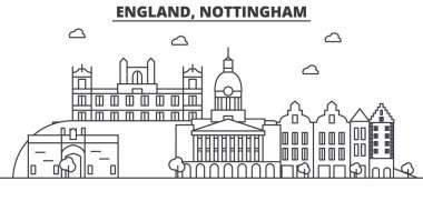 İngiltere Nottingham mimari satır manzarası illüstrasyon. Doğrusal vektör cityscape ünlü simge, şehir manzaraları, tasarım simgeler. Düzenlenebilir darbeleri ile manzara