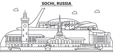 Rusya, Sochi mimari satır manzarası illüstrasyon. Doğrusal vektör cityscape ünlü simge, şehir manzaraları, tasarım simgeler. Düzenlenebilir darbeleri ile manzara