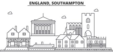 İngiltere ' de Southampton mimari satır manzarası illüstrasyon. Doğrusal vektör cityscape ünlü simge, şehir manzaraları, tasarım simgeler. Düzenlenebilir darbeleri ile manzara