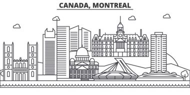 Kanada Montreal mimari satır manzarası illüstrasyon. Doğrusal vektör cityscape ünlü simge, şehir manzaraları, tasarım simgeler. Düzenlenebilir darbeleri ile manzara