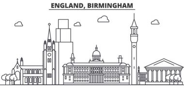 İngiltere ' de Birmingham mimari satır manzarası illüstrasyon. Doğrusal vektör cityscape ünlü simge, şehir manzaraları, tasarım simgeler. Düzenlenebilir darbeleri ile manzara
